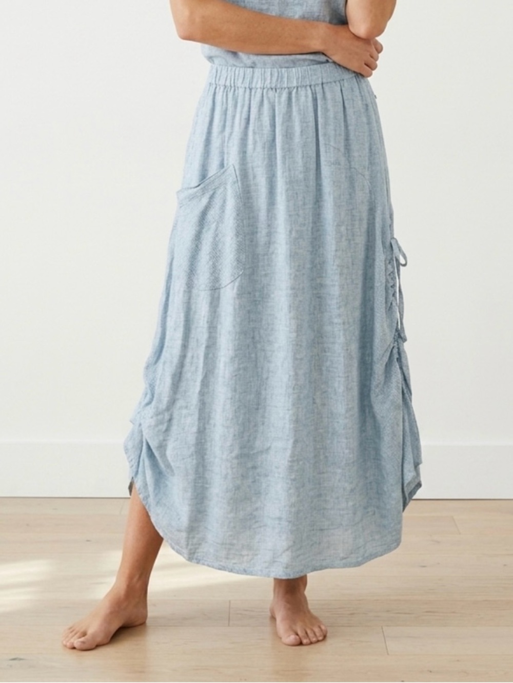 FLAX Linen light blue wash skirt